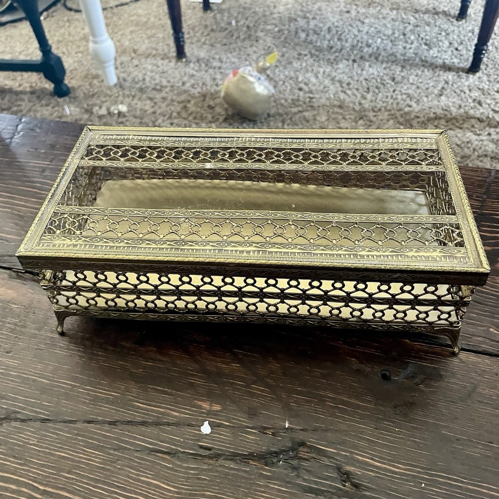 Vintage MCM Hollywood Regency Style Tissue Box Holder with Lid 1960s